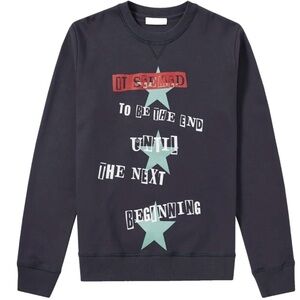 Valentino Reid Punk Poem Stars Mens Sweater Navy Blue Sweatshirt Size Medium